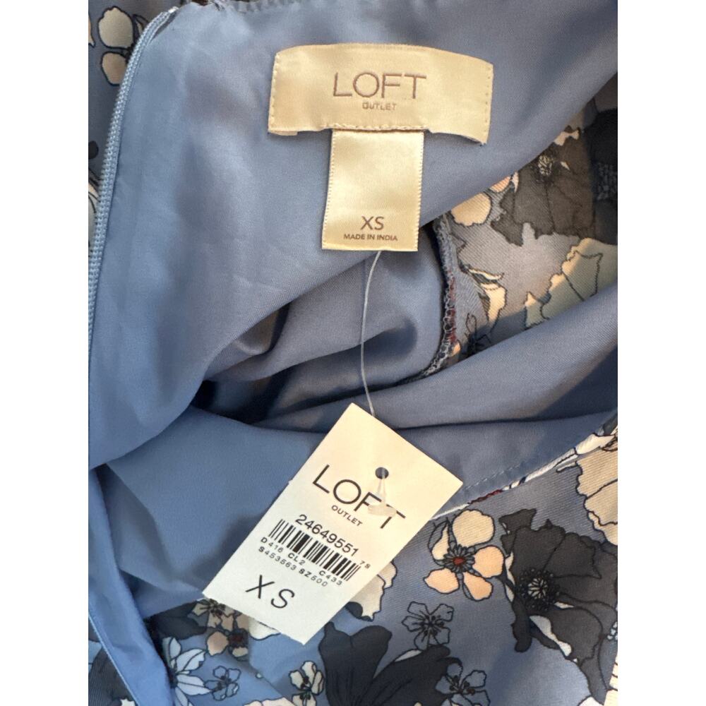NEW Ann Taylor Loft Periwinkle Blue Floral Shift Mini Dress Sz XS Flutter Sleeve - Picture 6 of 7